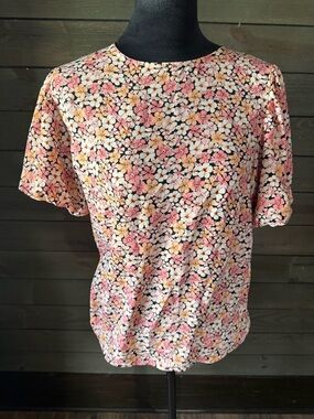 Max Floral Short Sleeve Blouse in Pink, Peach & Black EUR 38